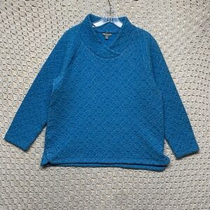 T by Talbots quilted pullover sweatshirt‎ Women Sz M Blue Metallic Thread lounge